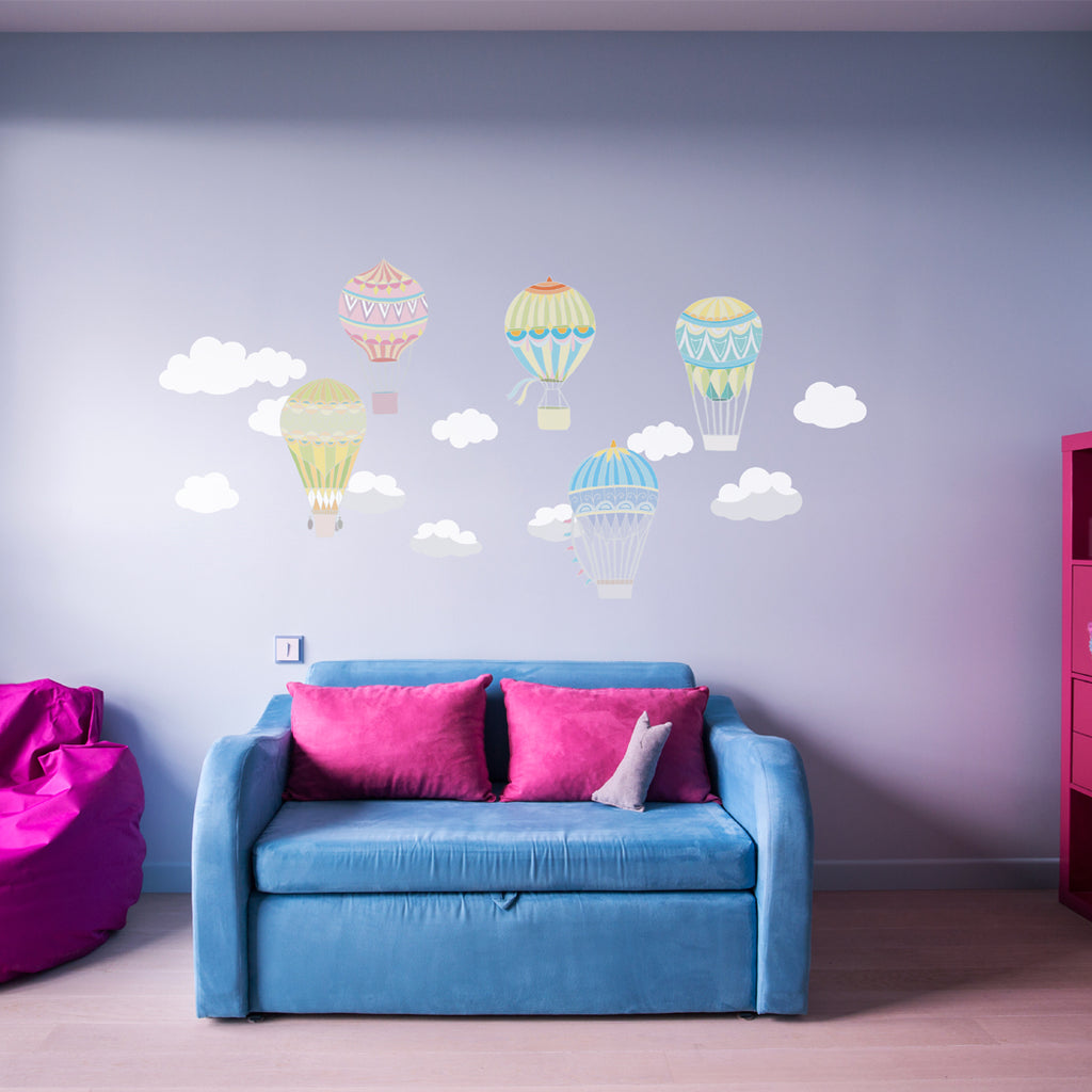 Wall Decals - Large Hot Air Balloon Stickers - Decorative Vinyl Peel a